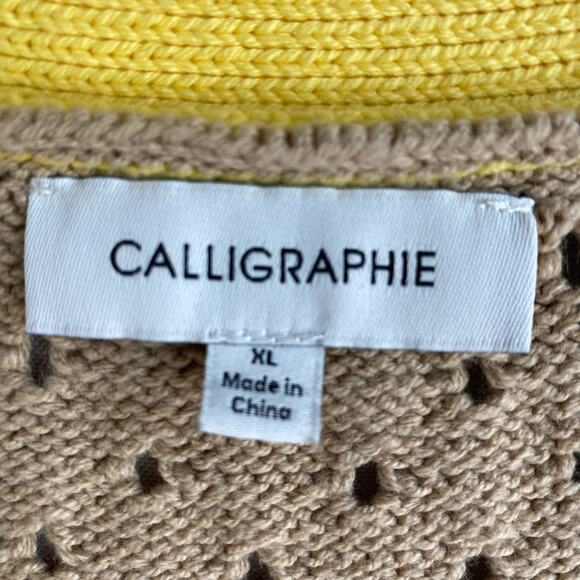 Calligraphie Y2K Rugby Striped Cardigan Sweater Women XL Brown Yellow Academia - Picture 7 of 8